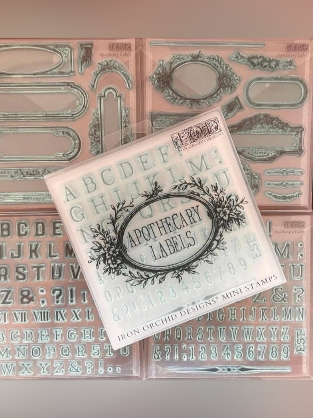 New! IOD Apothecary Labels Clear Stamp Set - Oval Alphabet